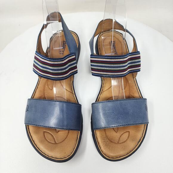 Born Parson Flat Sandals Women 10M Blue Leather Striped Elastic Comfort Shoes - Picture 3 of 15